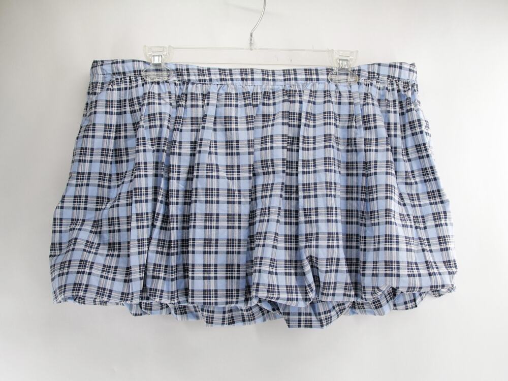 Hollister Women's XL Blue Plaid Bubble Skirt Elastic Waist Gathered Hem Casual